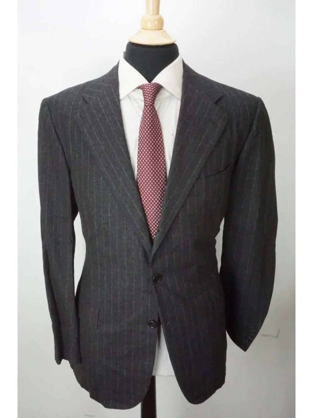 Abla x Attolini Gray Stripe Flannel Cashmere 2 Pc Suit Jacket Pants 44 US NEW